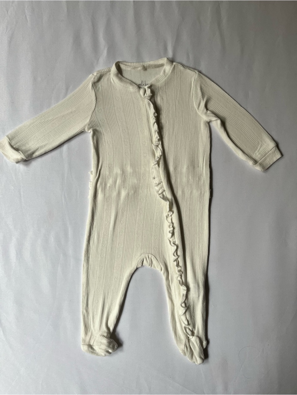 Milkberry Bamboo Neutral Cream Ruffle-Trim Footed One-Piece for Baby
